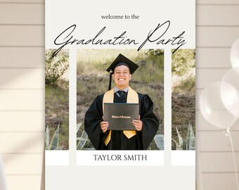 Modern Graduation Party Welcome Sign, Editable Photo Graduation Announcement Poster, Digital & Printable Canva Template