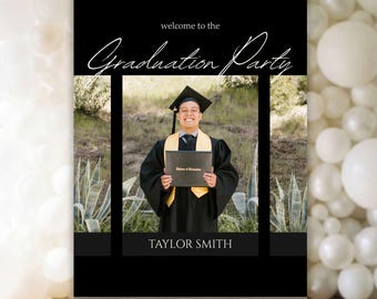 Editable Graduation Party Welcome Sign, Modern Photo Graduation Announcement Poster, Digital & Printable Canva Template
