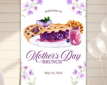Mother's Day Brunch Welcome Sign, Floral Spring Party Poster, Editable Canva Template (Digital & Printable)