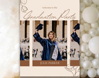 Graduation Welcome Sign, Editable Modern Grad Party Banner, Photo Announcement Class of 2026 Poster, Digital & Printable Canva Template