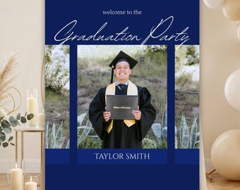 Modern Graduation Announcement Banner, Editable Photo Graduation Party Welcome Sign, Digital & Printable Canva Template