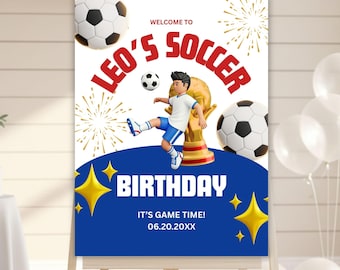 Editable Soccer Birthday Welcome Sign, Boy Football Party Poster, Sports Theme Banner, Digital & Printable Canva Template, Instant Download