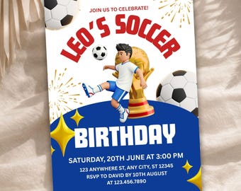 Editable Soccer Birthday Invitation, Boy Football Party Invite, Sports Theme Evite, Digital & Printable Canva Template