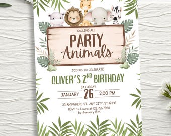 Calling All Party Animals Birthday Invitation, Editable Kids Party Invite, Digital & Printable Canva Template