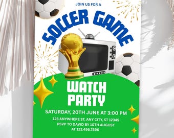 Editable Soccer Watch Party Invitation, Football Game Day Invite, Sports Theme Evite, Digital & Printable Canva Template (Instant Download)