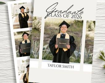 Modern Graduation Party Invitation, Editable Photo Graduation Announcement Card, Class of 2026 Canva Template