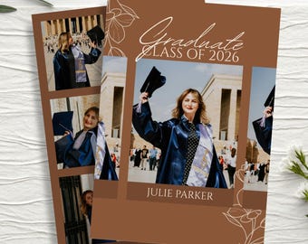Graduation Party Invitation, Editable Modern Grad Invite, Photo Announcement Class of 2026 Card, Digital & Printable Canva Template