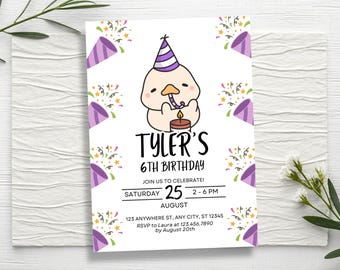 Duck Birthday Invitation, Kids Birthday Party Invite, Editable Canva Template (Digital & Printable)