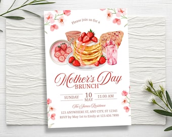 Mother's Day Brunch Invitation Template, Editable Floral Spring Party Invite, Canva Template (Digital & Printable)