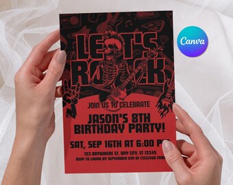 Let's Rock Birthday Invitation, Rock 'N Roll Music Party Invite, Editable Teen Rock Star Evite, Digital Canva Template, Instant Download