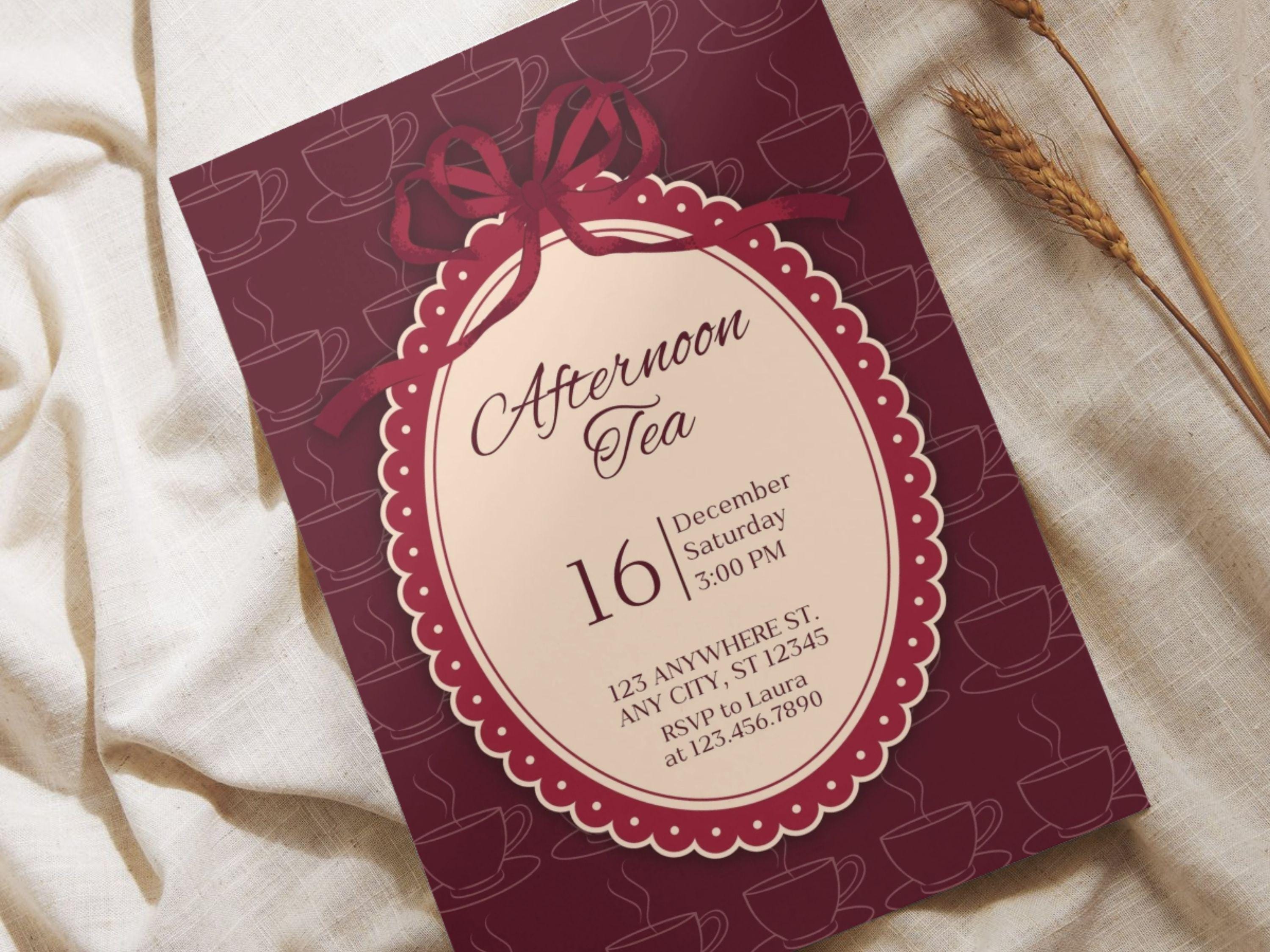 Vintage Afternoon Tea Party Invitation, Editable Elegant Tea Time ...