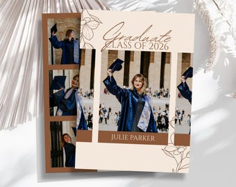 Graduation Party Invitation, Editable Modern Grad Invite, Photo Announcement Class of 2026 Card, Digital & Printable Canva Template