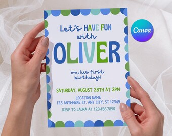 Let's Have Fun Kids Birthday Invitation, Editable Boy or Girl Party Invite, Any Age Cheerful Birthday Card, Simple & Bright Canva Template