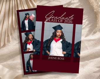 Graduation Party Invitation, Editable Burgundy Modern Grad Invite, Photo Announcement Class of 2026, Digital & Printable Canva Template