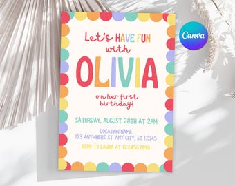 Colorful Let's Have Fun Birthday Invite, Editable Kids Party Bright Invitation Template, Any Age Cheerful Birthday Card, Instant Download
