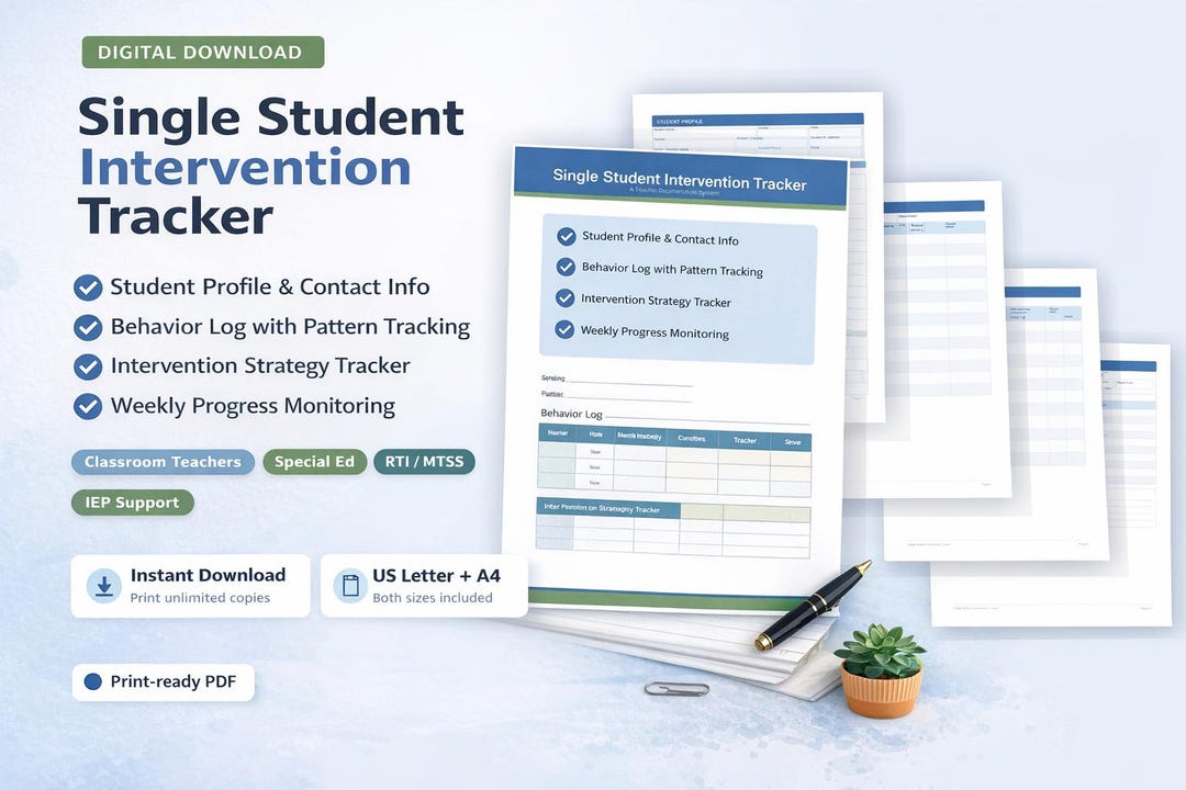 Single Student Intervention Tracker | Teacher Behavior Log | RTI MTSS ...