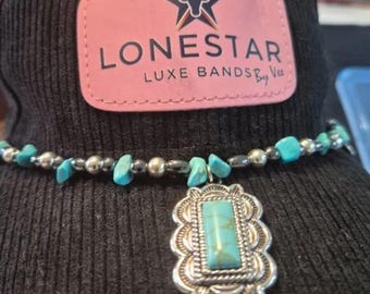 Western Turquoise-Style Hat Band by Lone Star Luxe Bands • Adjustable Pin Attach Baseball Cap