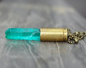 Apple Aura Quartz Crystal Bullet Necklace