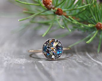 Crushed Crystal Druzy 14kt Gold CIRCLE Ring