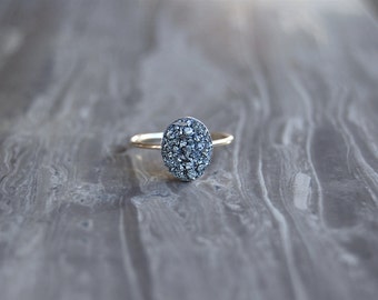 Crushed Crystal Druzy 14kt Gold OVAL Ring