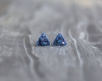 Crushed Crystal Druzy Sterling Silver Mini Triangle Earring Studs