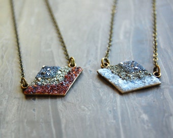 Crushed Crystal Druzy Layered Chevron Necklace - Bronze