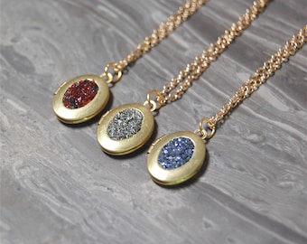 Crushed Crystal Mini Locket Necklace