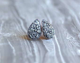 Crushed Crystal Druzy 'Tears of Joy' ROSE GOLD Sterling Silver Studs