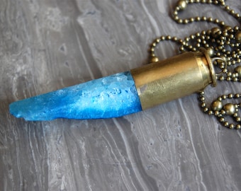 Blue Agate Crystal Bullet Necklace