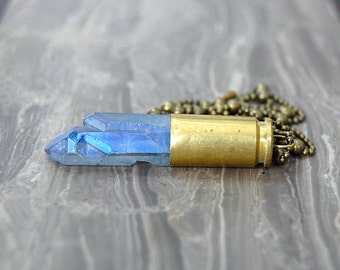 Blue Titanium Quartz Bullet Necklace