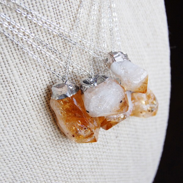 Silver Dipped Citrine Point Necklace