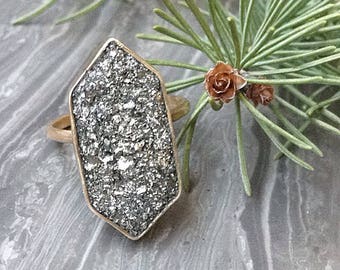 Crushed Crystal OOAK Brass Ring