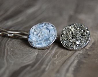 CRUSHED Pyrite/Kyanite Druzy Crystal Bobby Pins