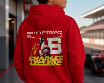 Sudadera con capucha estampada de Charles Leclerc Racing / Escudo de Ferrari, Gran Premio de Mónaco