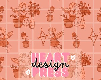 Vintage Cherub Cupid Pattern – Romantic Floral Angel Seamless Design, Valentine Decor