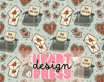 Vintage Valentine Typewriter Pattern – Be Mine Love Letters Bow Hearts Seamless Design