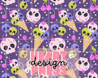 Summerween Skull Ice cream Pattern Summer Spooky Kawaii Dessert Digital Download Pastel Goth