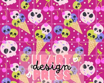 Summerween Skull Ice cream Pattern Summer Spooky Kawaii Dessert Digital Download Pastel Goth