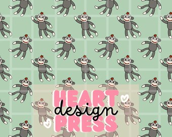 Sock Monkey Seamless Pattern – Nursery Fabric Design (Digital Download)