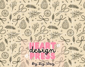 Winter Botanical Line Art Pattern – Hand Drawn Holiday Greenery Seamless Design