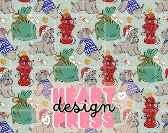 Christmas Dog Pattern – Schnauzer Winter Holiday Seamless Design with Santa Hats