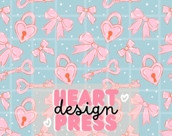 Coquette Heart Lock & Key Pattern – Pink Bow Valentine Seamless Love Design
