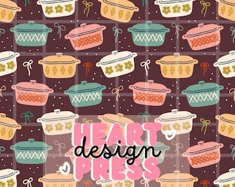 Casserole Dish Pattern – Retro Kitchen Decor, Vintage Corningware Style Seamless Design