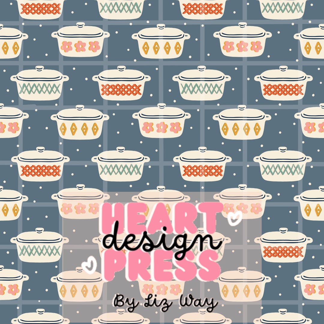 Dish Pattern Casserole Dish Pattern – Retro Kitchen Decor, Vintage Corningware Style ...