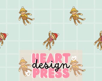 Winter Sock Monkey Seamless Pattern – Cozy Toy Design (Digital Download)