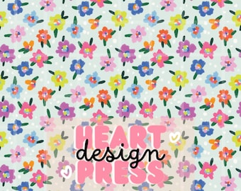 Colorful Painterly Floral Pattern – Playful Hand Painted Flowers Seamless Design