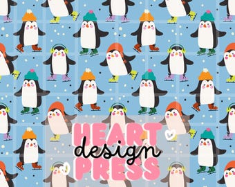 Ice Skating Penguins Pattern – Cute Winter Penguin Seamless Design