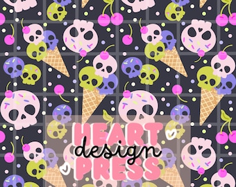 Summerween Skull Ice cream Pattern Summer Spooky Kawaii Dessert Digital Download Pastel Goth
