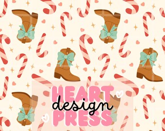 Cowboy Boots and Candy Canes Christmas Pattern (Digital Download)
