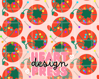 Retro Tomato Pin Cushion Sewing Seamless Pattern Grandmacore Nostalgia Grandmillennial Digital Download Craft Inspired